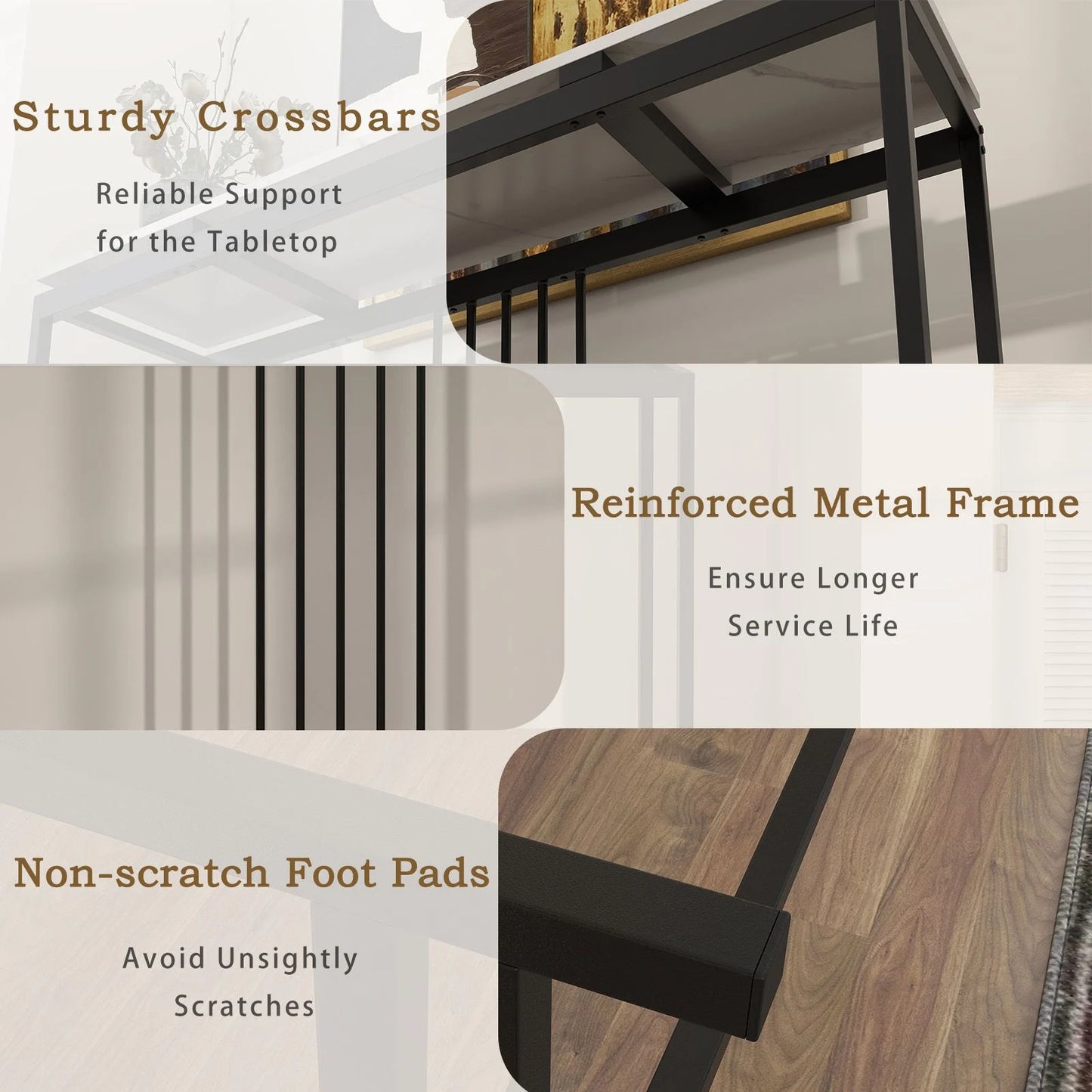 120Cm Console Table Narrow Entryway Table with Faux Marble Tabletop