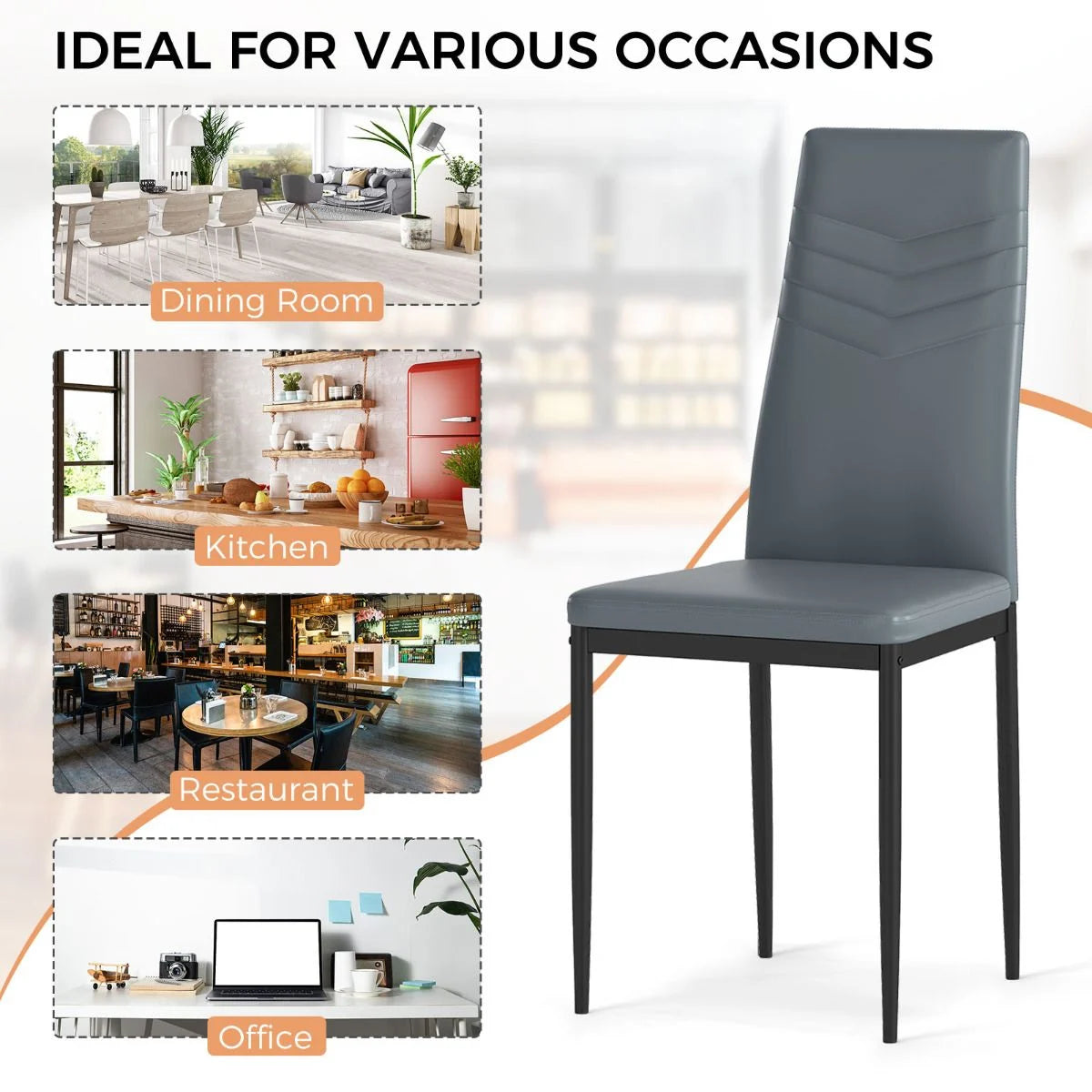 4 PCS Armless Side Chairs with Upholstered Cushion and Sturdy Metal Frame