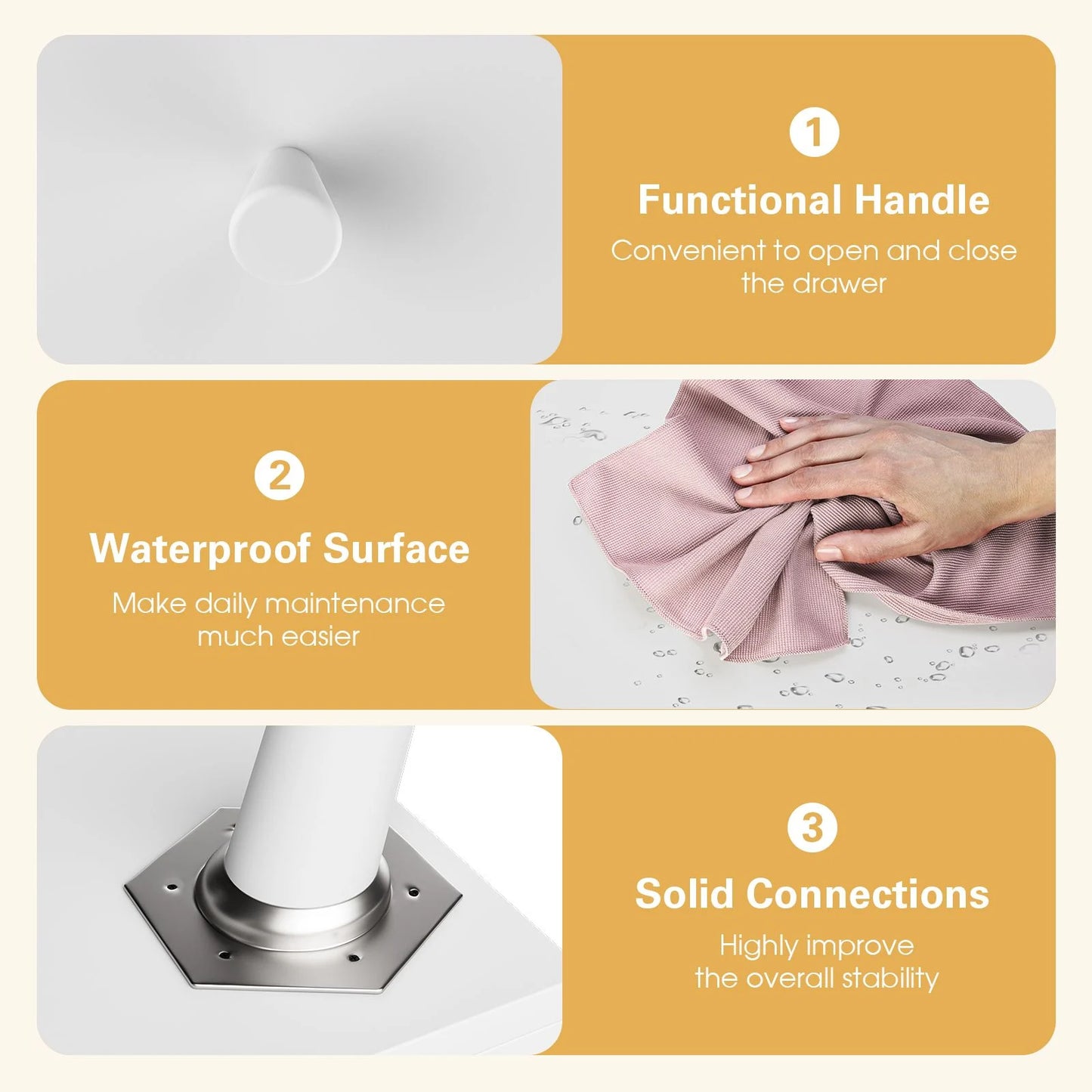 2-Drawer Nightstand with Solid Rubber Wood Legs and Large Storage Space