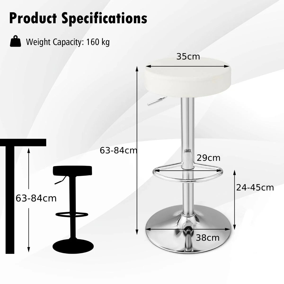Height-Adjustable Bar Stool Set of 2 with Footrest