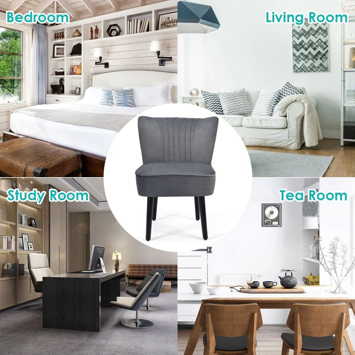 Velvet Accent Chair Set of 2 Modern Leisure Chair with Rubber Wood Legs