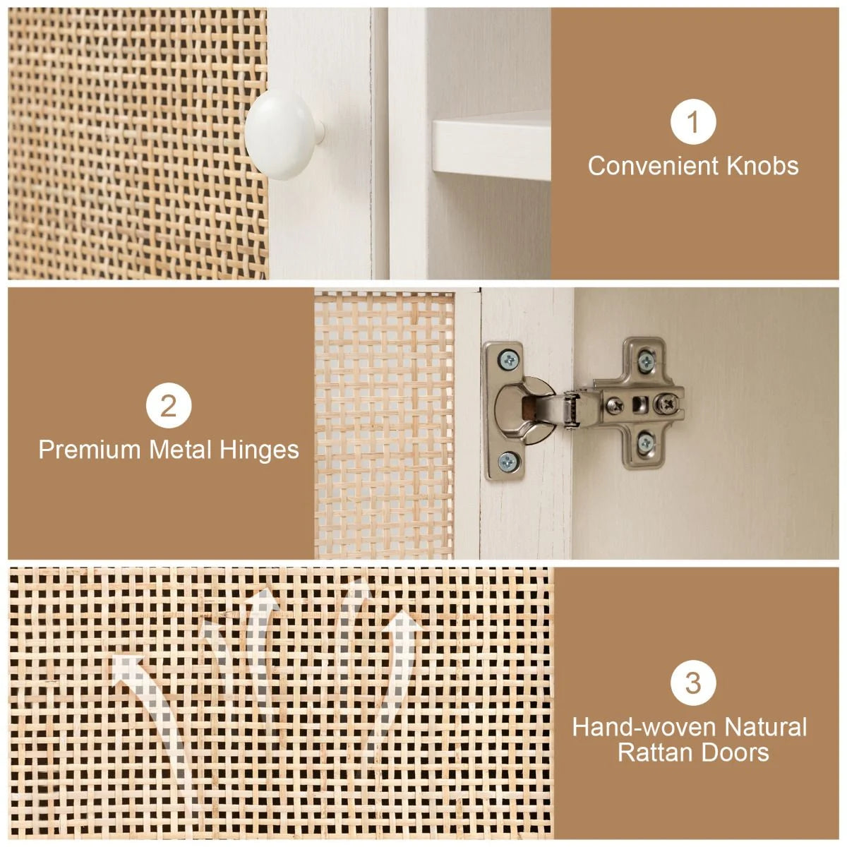 Rattan Sideboard Buffet Cabinet with 4 Cubbies and 2 Rattan-Decorated Doors