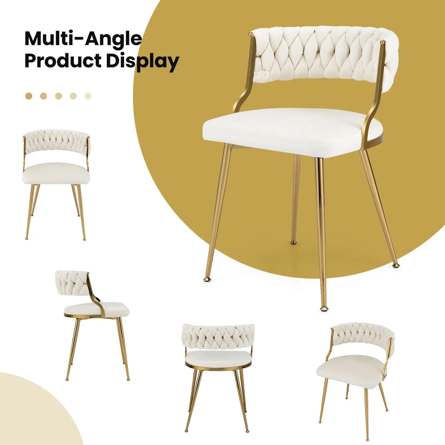 Set of 2 Velvet Dining Chair with Metal Legs and Woven Back