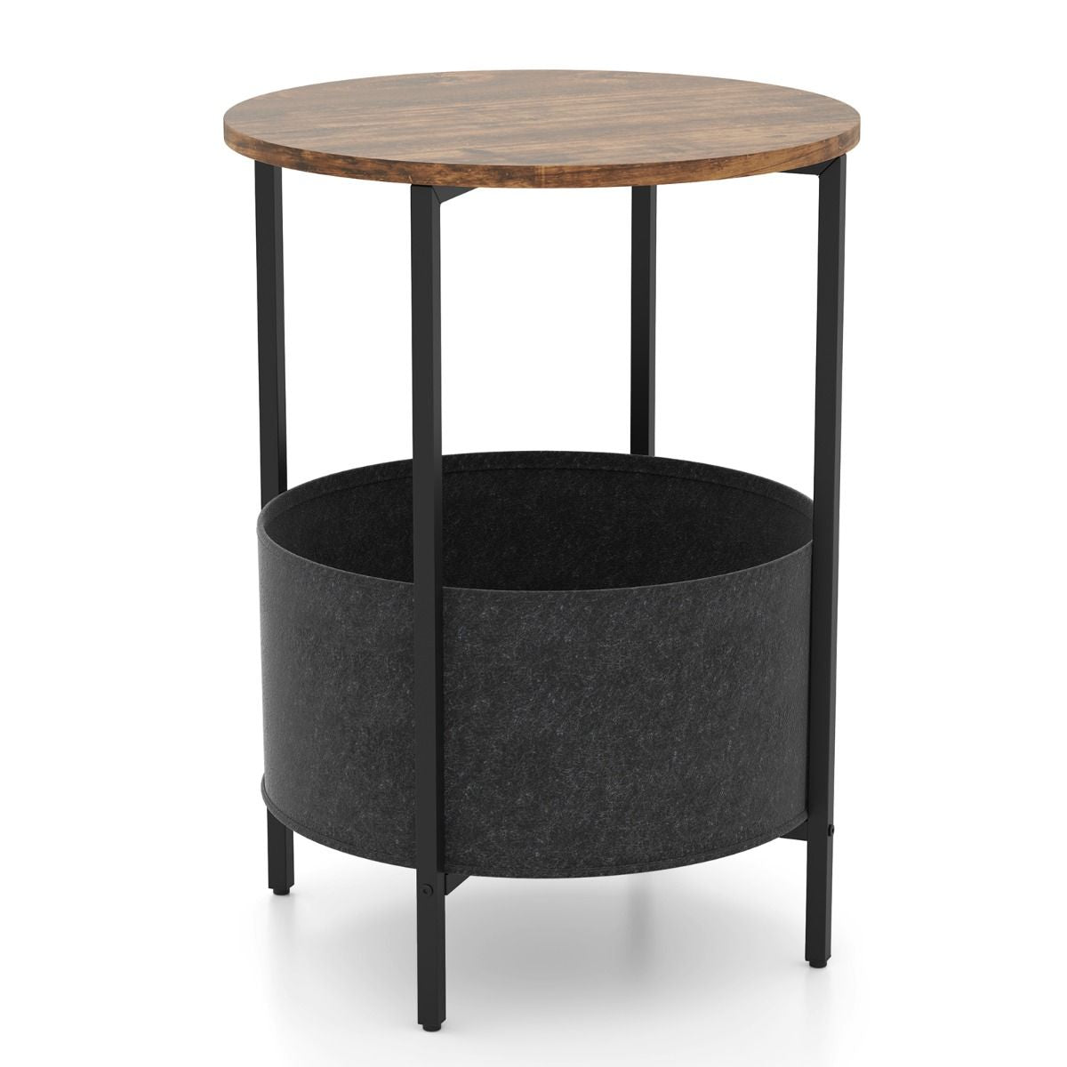 Round End Table for Small Space with Removable Fabric Basket and Metal Frame