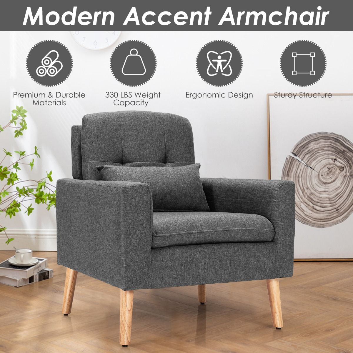 Modern Accent Chair with Lumbar Pillow