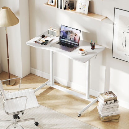 C-Shaped Mobile Standing Desk with Adjustable Height and Lockable Wheels