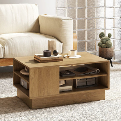 Modern Rectangle Coffee Table with 2-Tier Open Storage Shelves