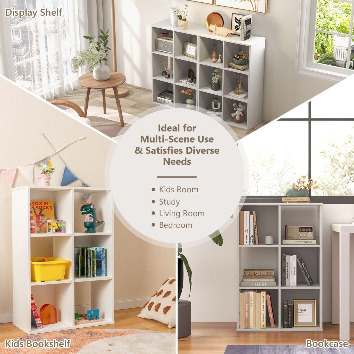 6-Cube Bookshelf Bookcase with 2 Anti-Tipping Kits for Living Room