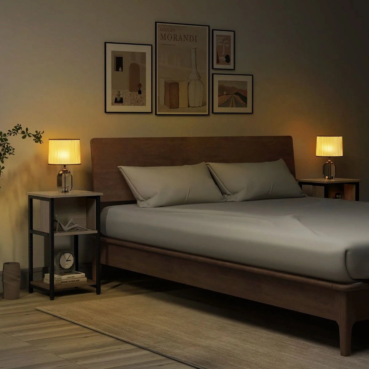 Narrow Sofa Side Table Set of 2 with Storage Shelf for Small Spaces