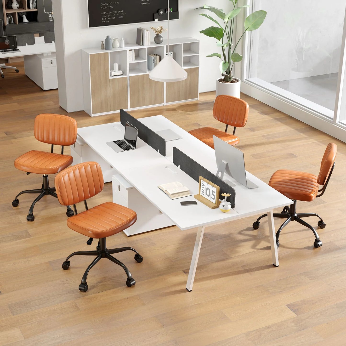 Home Office Small Armless Desk Chair with Wheels and Lumbar Support