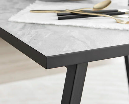 Industrial Design White & Grey Marble Effect Melamine Dining Table and 2 Velvet Dining Chairs