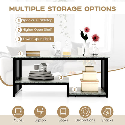 Faux Marble Coffee Table with Open Storage Shelf