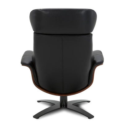 Karma Black Top Grain Leather Swivel Chair with Ottoman