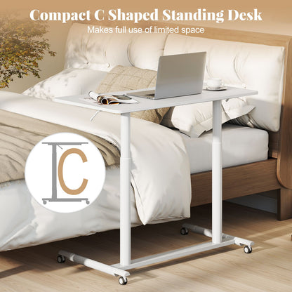 C-Shaped Mobile Standing Desk with Adjustable Height and Lockable Wheels