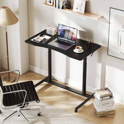 C-Shaped Mobile Standing Desk with Adjustable Height and Lockable Wheels
