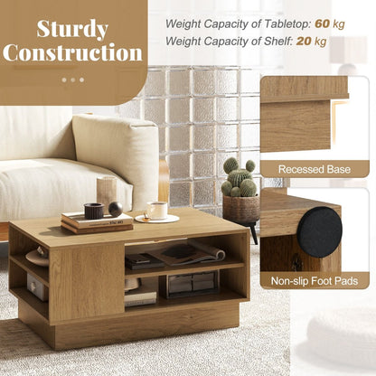 Modern Rectangle Coffee Table with 2-Tier Open Storage Shelves