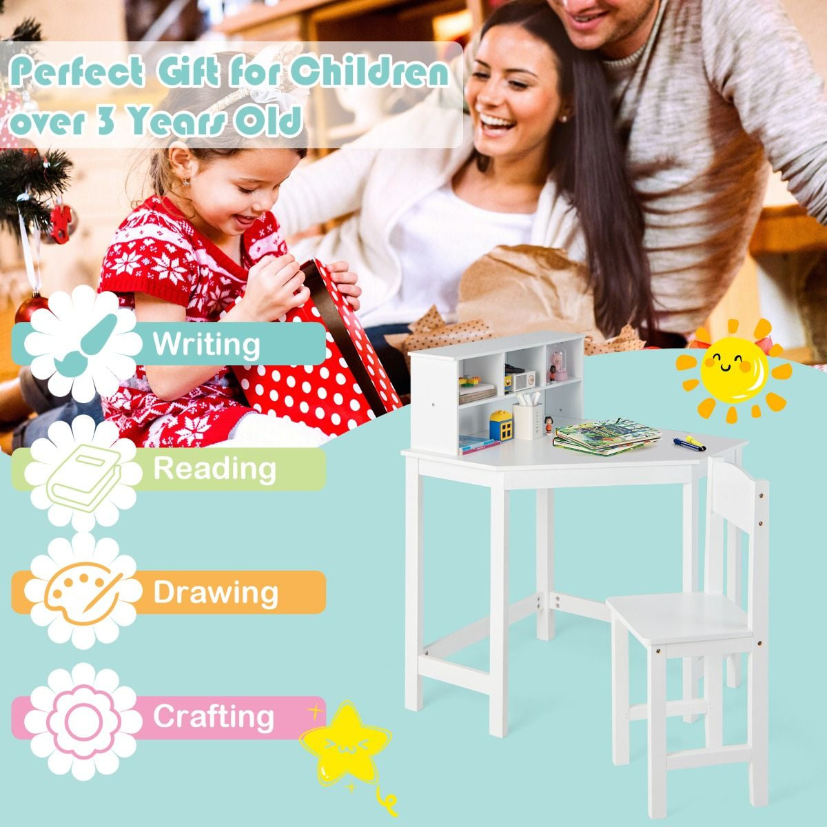 Kids Corner Desk and Chair Set with Chair and Hutch