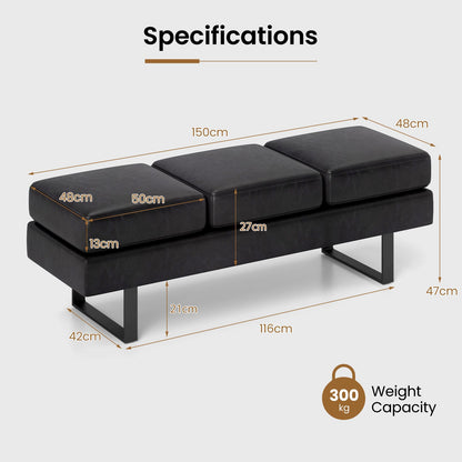 Waiting Room Bench Seating with 3 Seats and Metal Frame Leg