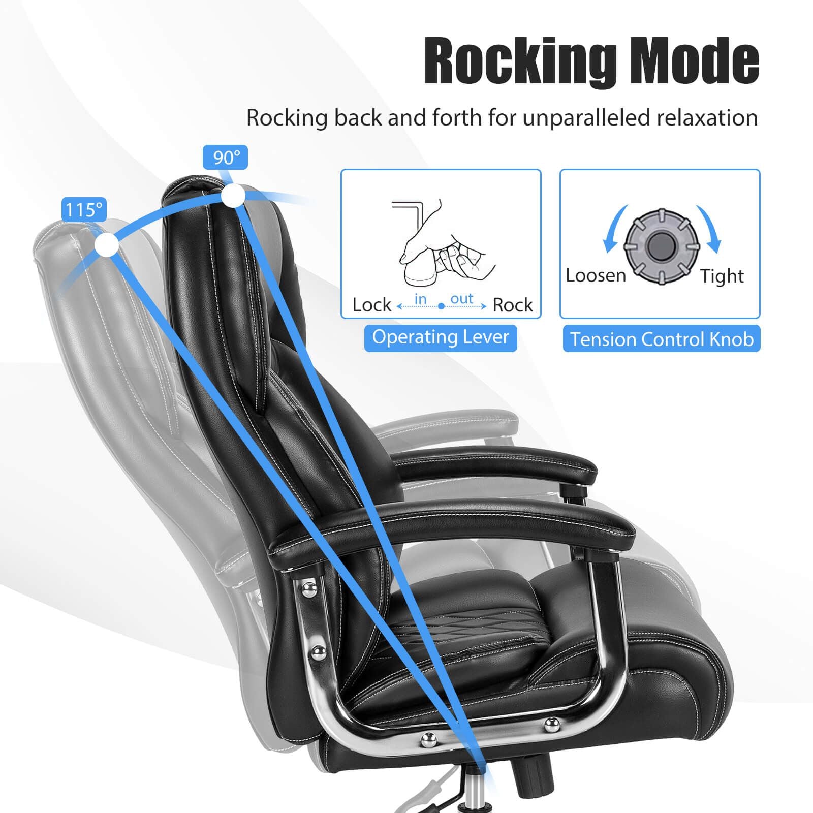 Leather Office Chair with Rocking Mode and Armrests