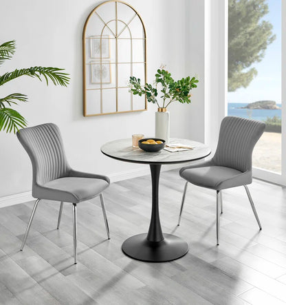 Eubanks White Marble Effect Melamine round 80Cm Dining Table and Chairs - 2 Velvet Dining Chairs