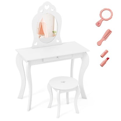 Kids Vanity Table and Stool with Removable Mirror and Drawer