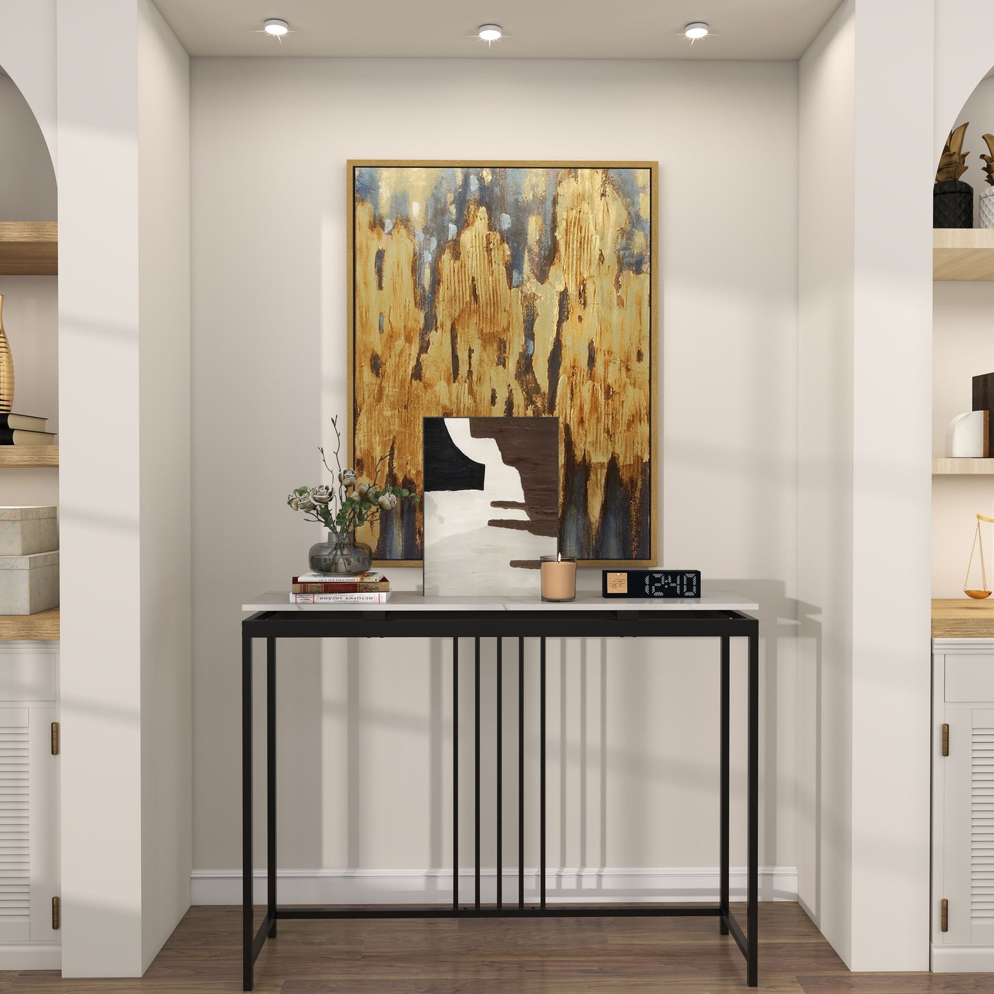 120Cm Console Table Narrow Entryway Table with Faux Marble Tabletop