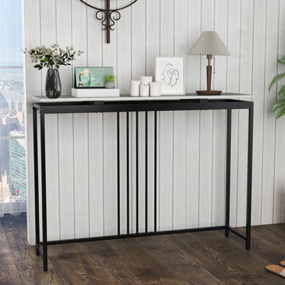 120Cm Console Table Narrow Entryway Table with Faux Marble Tabletop