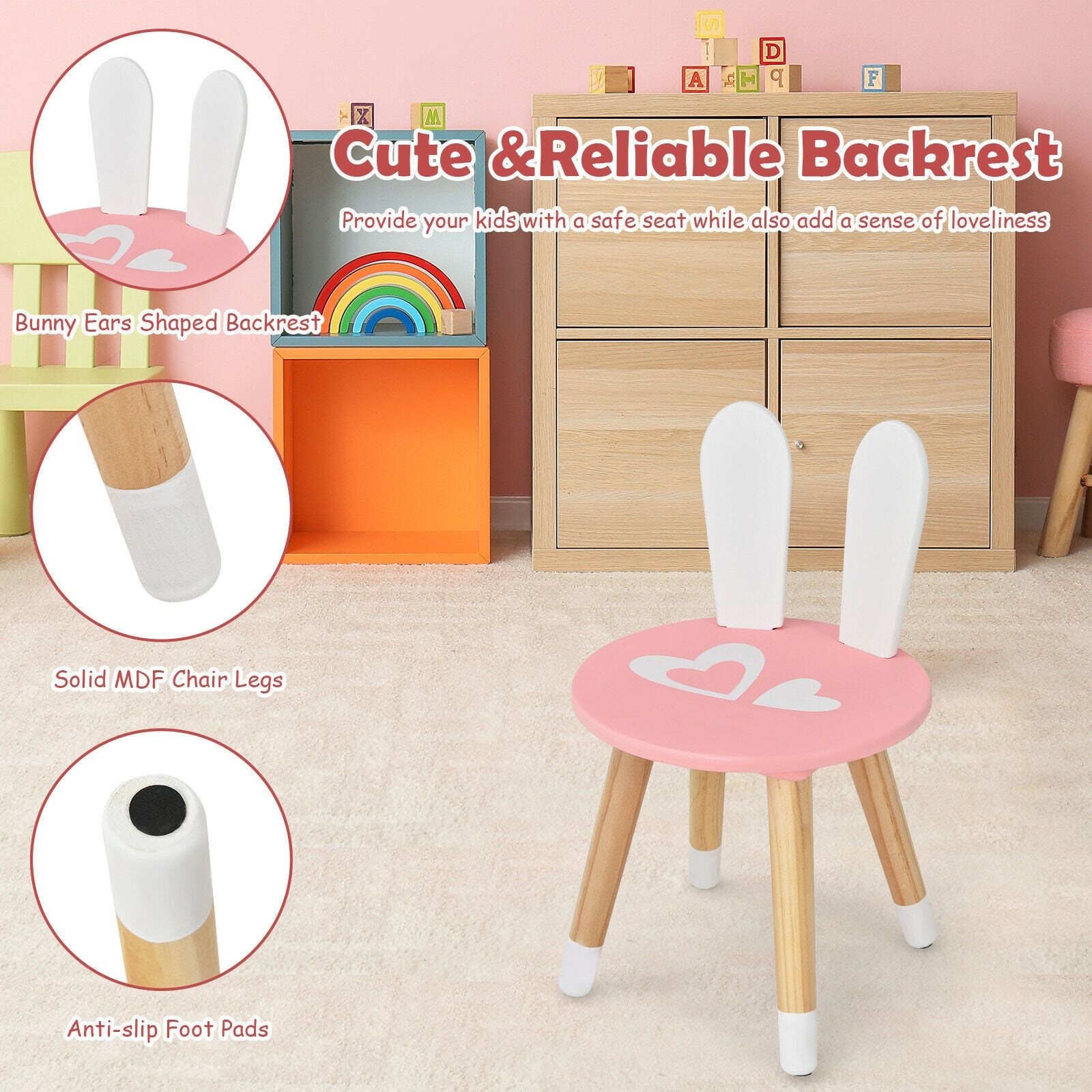 Kids Vanity Table and Chair Pretend Play with Mirror and Drawers