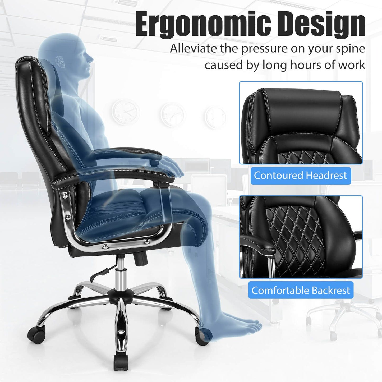 Leather Office Chair with Rocking Mode and Armrests