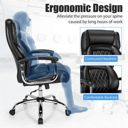 Leather Office Chair with Rocking Mode and Armrests
