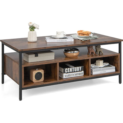 Wooden Cocktail Center Table with Storage Shelf for Living Room