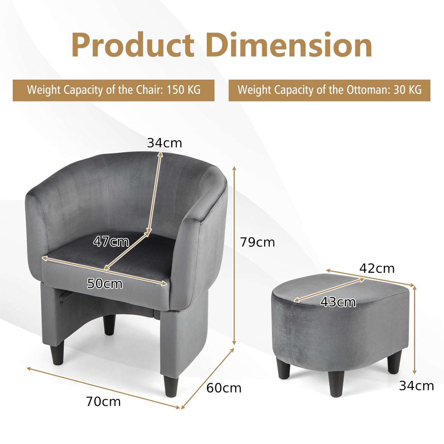 Upholstered Velvet Barrel Chair Modern Club Chair with Ottoman