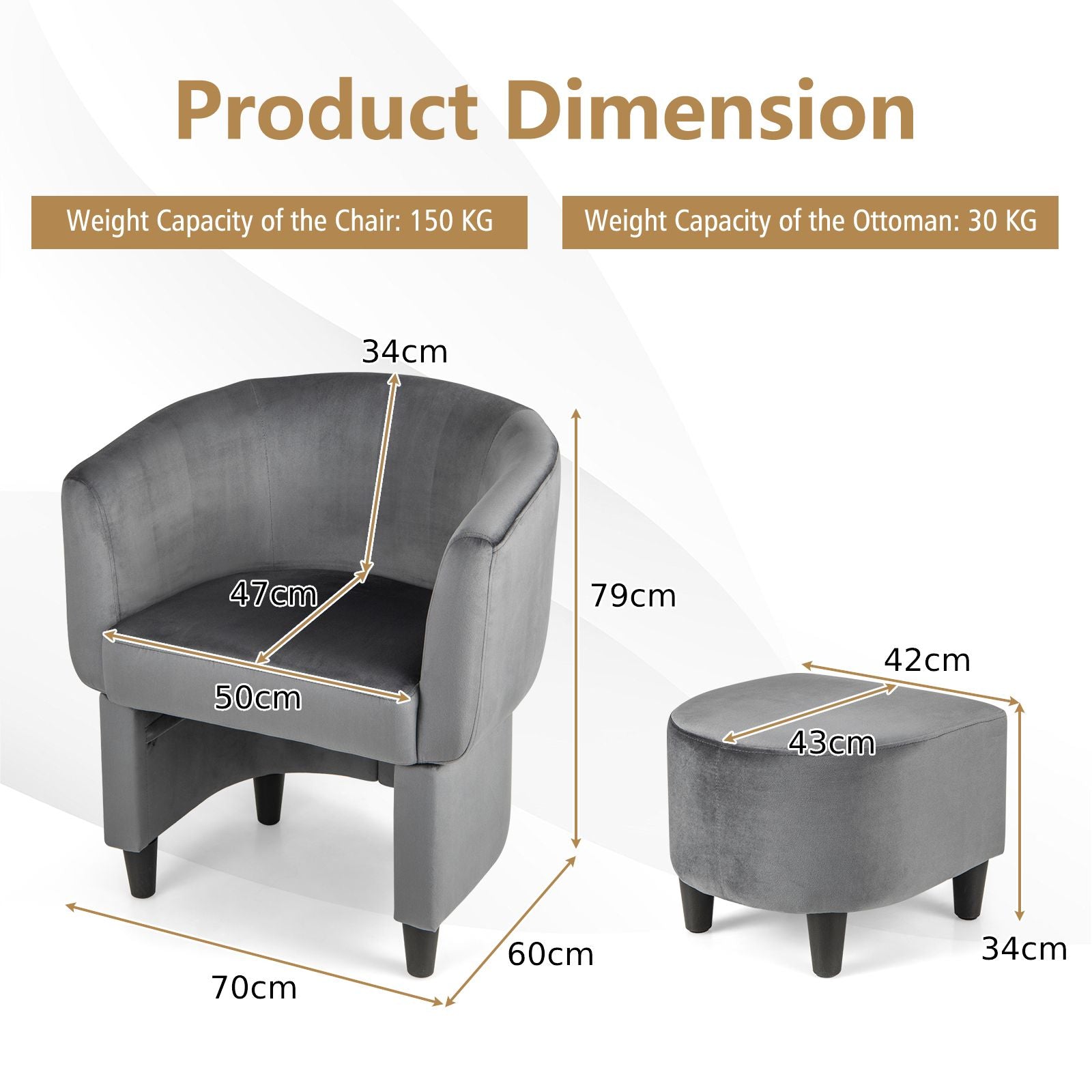 Upholstered Velvet Barrel Chair Modern Club Chair with Ottoman