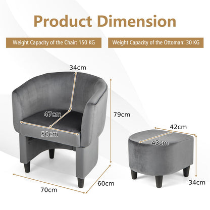 Upholstered Velvet Barrel Chair Modern Club Chair with Ottoman