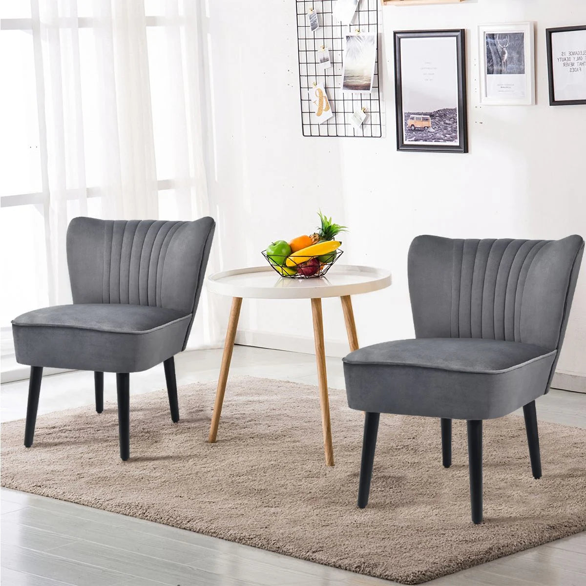 Velvet Accent Chair Set of 2 Modern Leisure Chair with Rubber Wood Legs