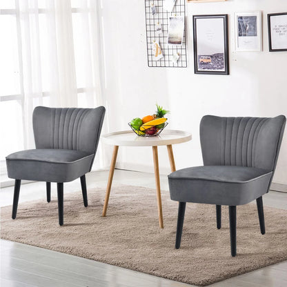 Velvet Accent Chair Set of 2 Modern Leisure Chair with Rubber Wood Legs