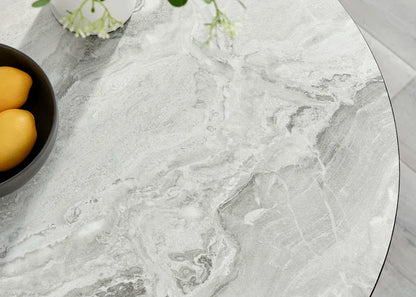 Ellis White Marble Effect Melamine round Dining Table Set with 2 Luxury Velvet Dining Chairs