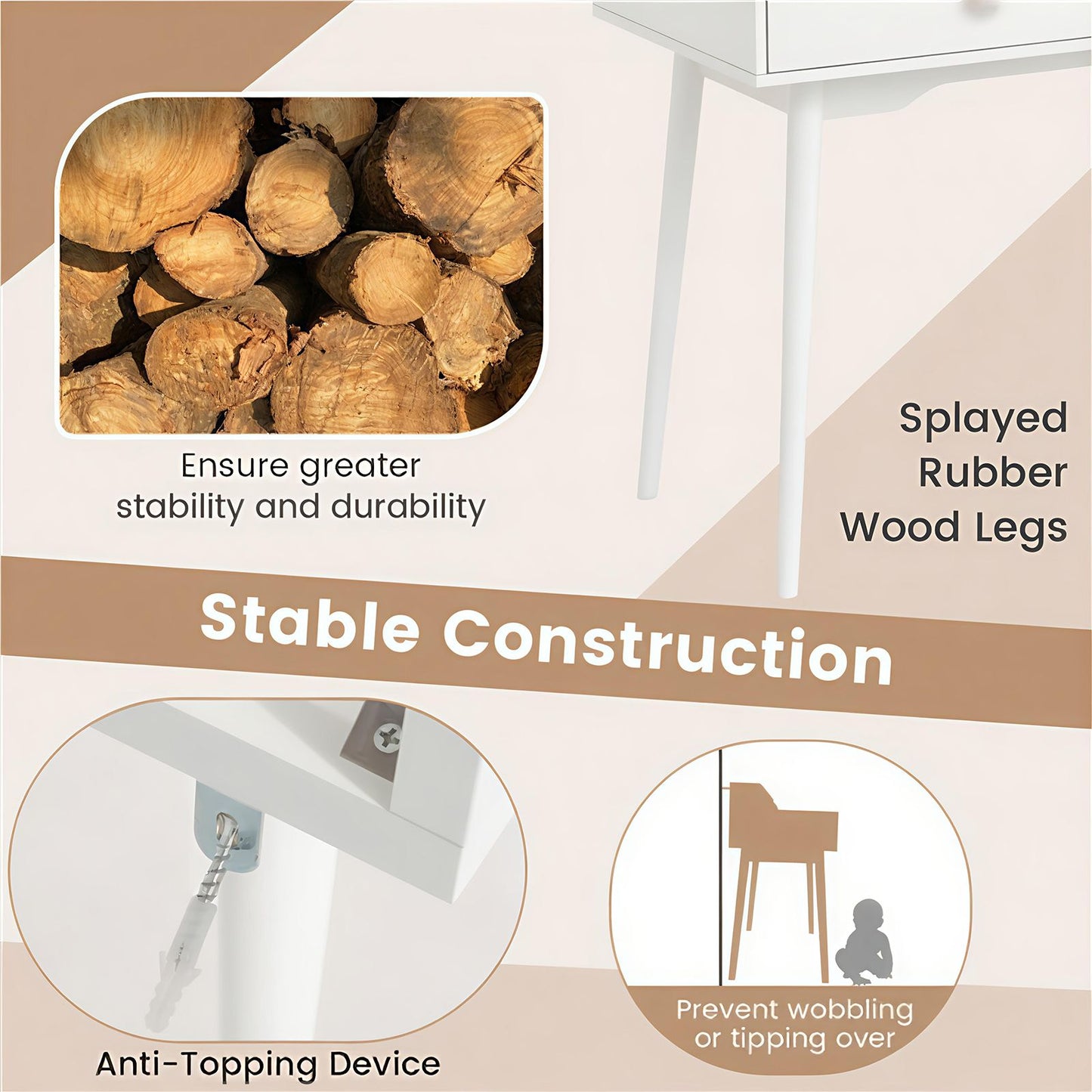 120 CM Writing Desk with Hutch and Drawers for Bedroom