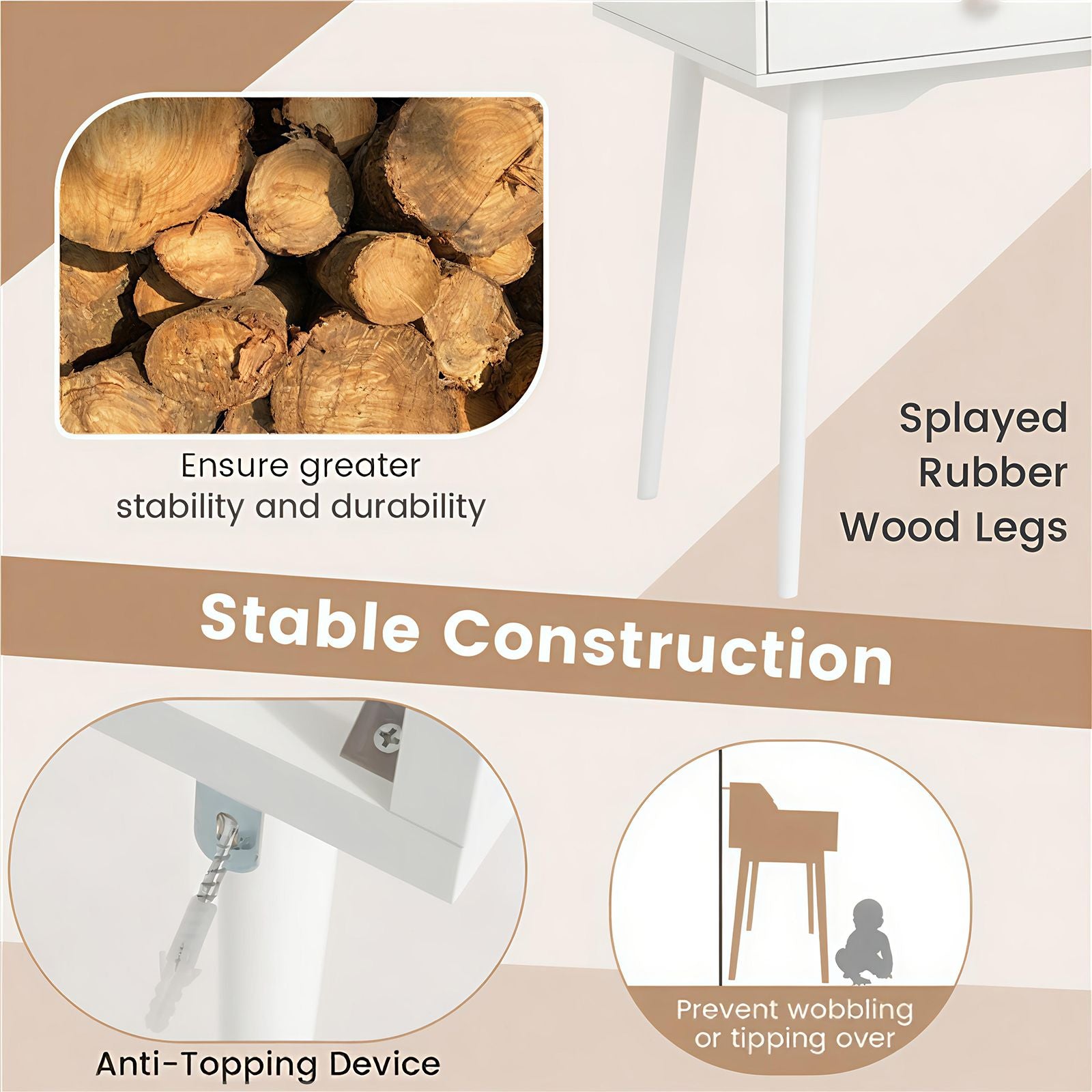 120 CM Writing Desk with Hutch and Drawers for Bedroom