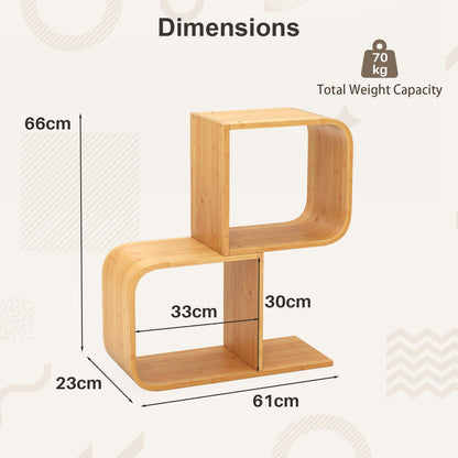 2/3/4/5-Tier S-Shaped Bookcase Bamboo Bookshelf with Open Cubes
