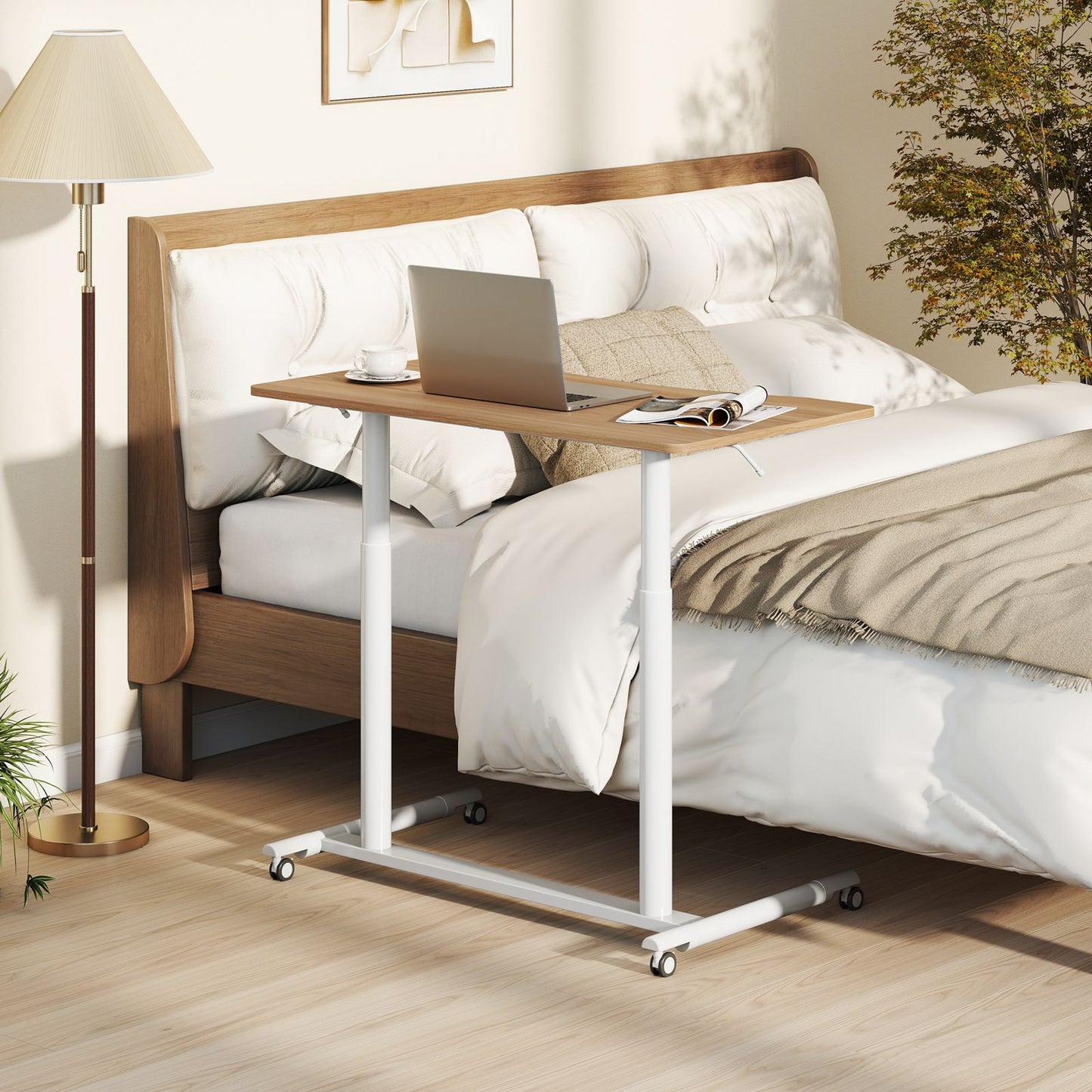 C-Shaped Mobile Standing Desk with Adjustable Height and Lockable Wheels