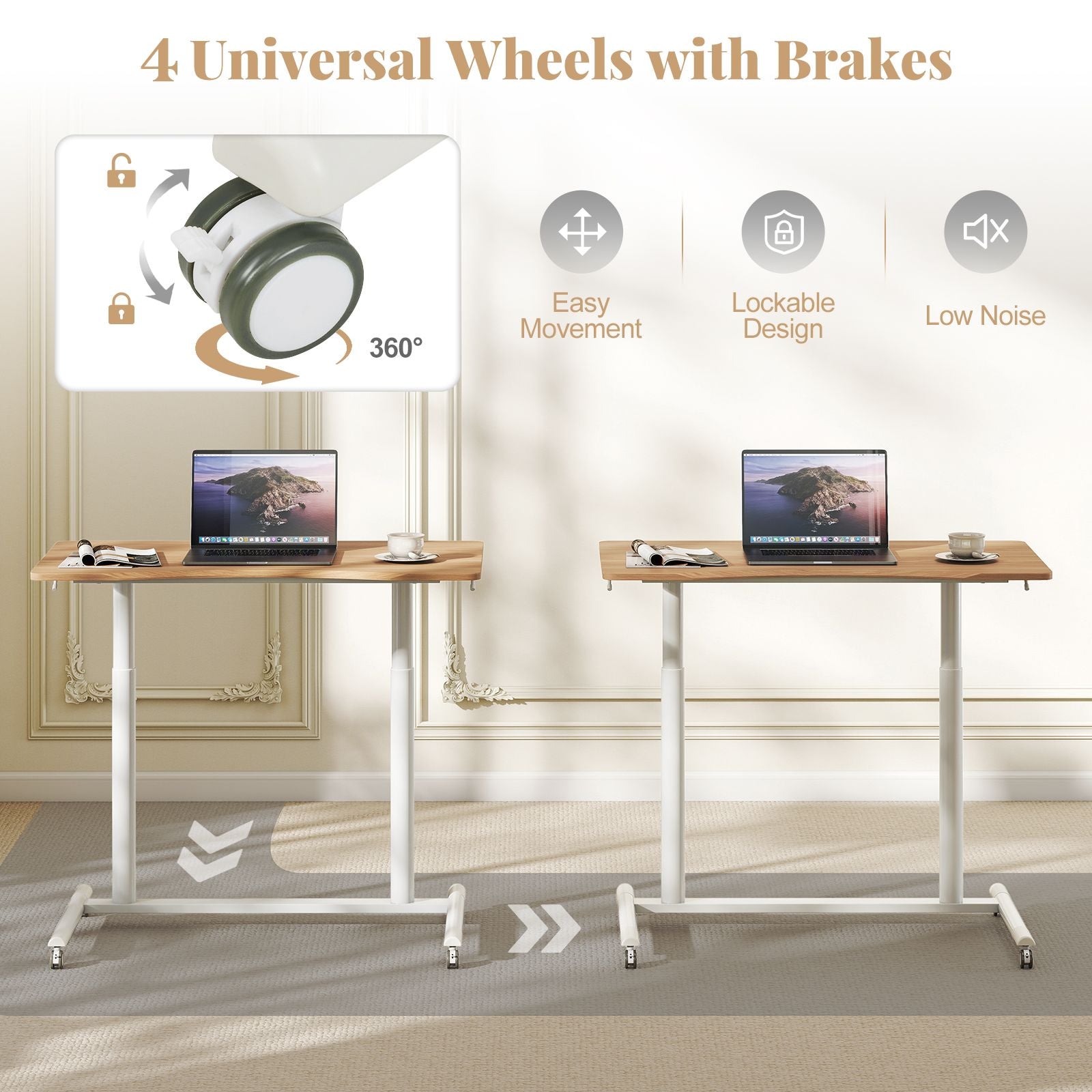 C-Shaped Mobile Standing Desk with Adjustable Height and Lockable Wheels