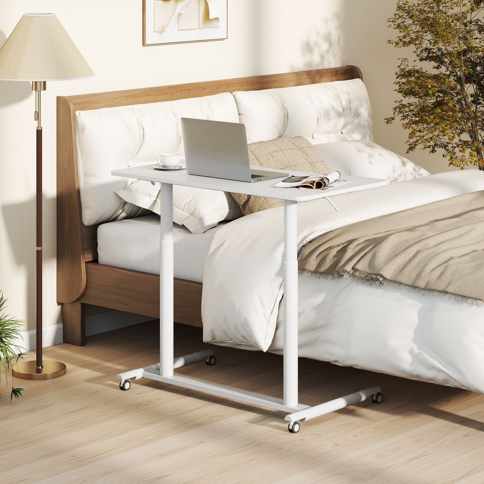 C-Shaped Mobile Standing Desk with Adjustable Height and Lockable Wheels