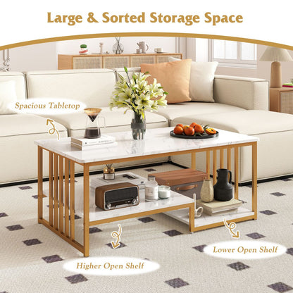 Faux Marble Coffee Table with Open Storage Shelf