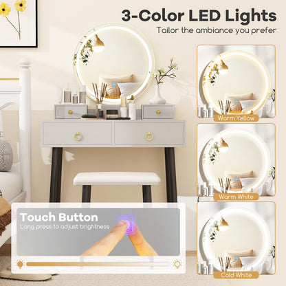 Makeup Vanity Desk with Lighted Mirror for Bedroom