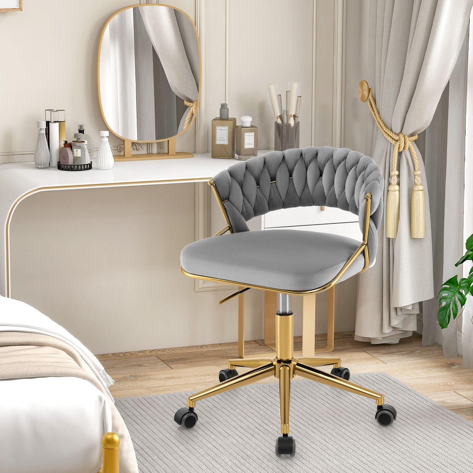 360° Swivel Home Office Desk Chair Set of 2 with Hand-Woven Back