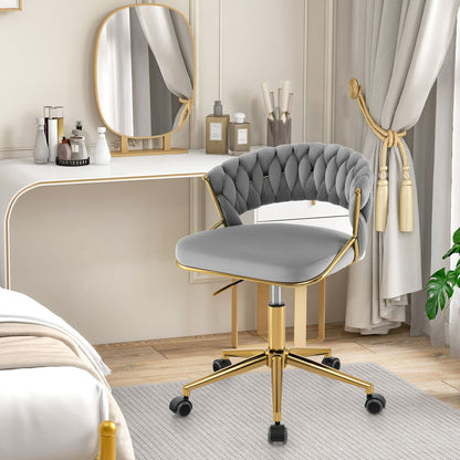 360° Swivel Home Office Desk Chair Set of 2 with Hand-Woven Back