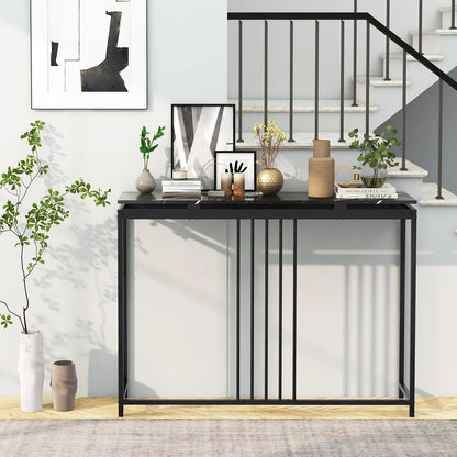 120Cm Console Table Narrow Entryway Table with Faux Marble Tabletop