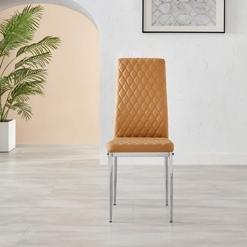 Adler round Dining Table Set with Shelf & 4 Quilted Faux Leather Dining Chairs