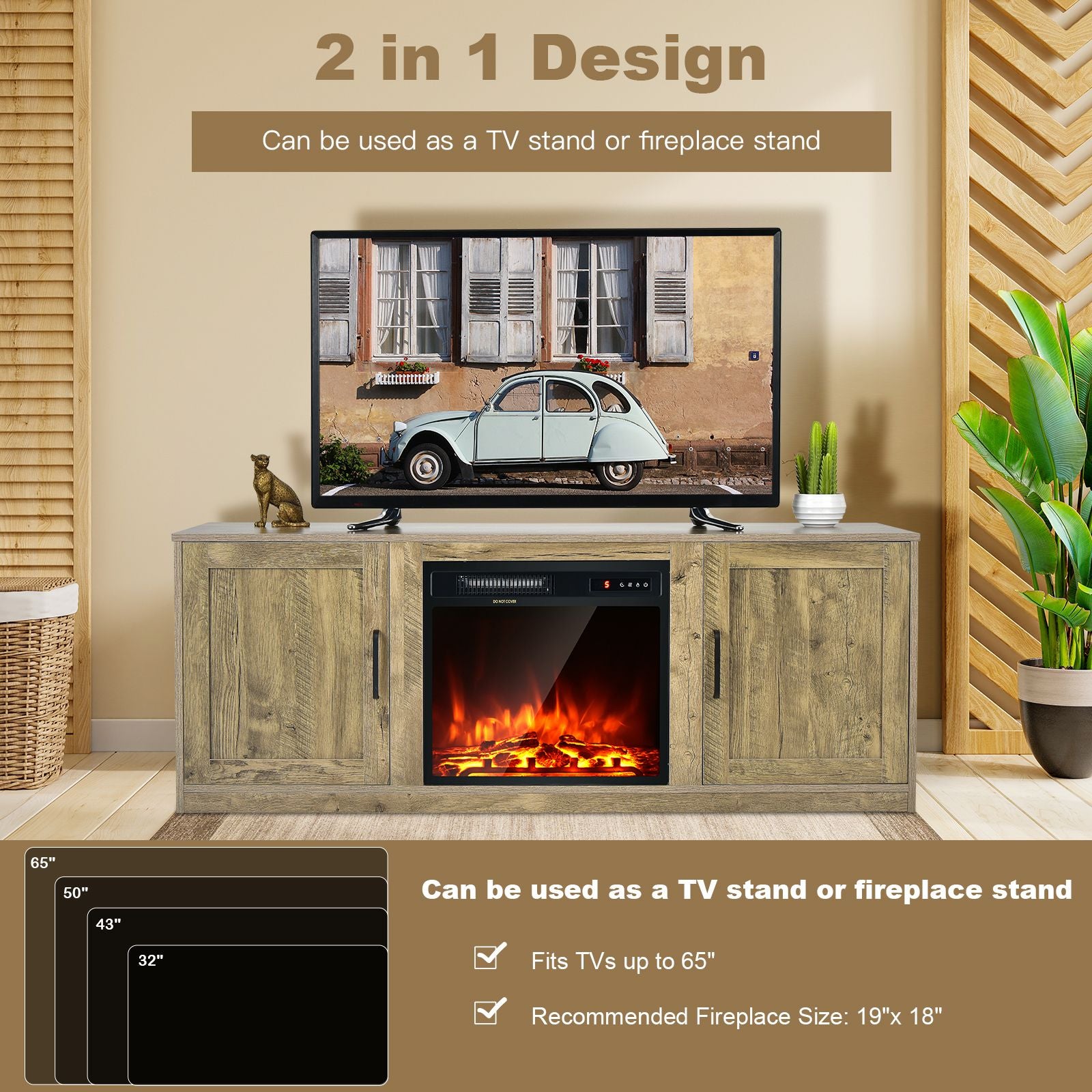 TV Stand for 65-Inch Tvs with Storage Cabinets and Adjustable Shelves